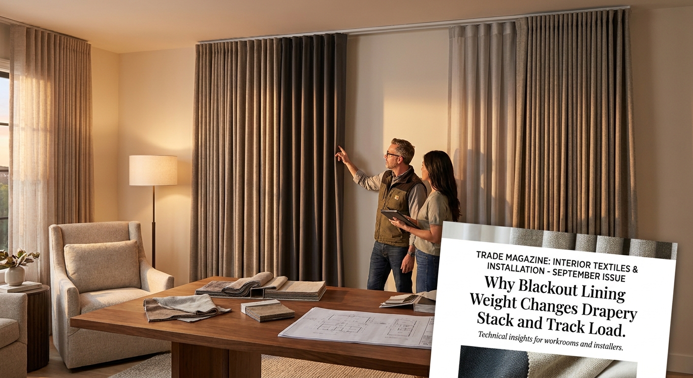Why blackout lining weight changes drapery stack and track load