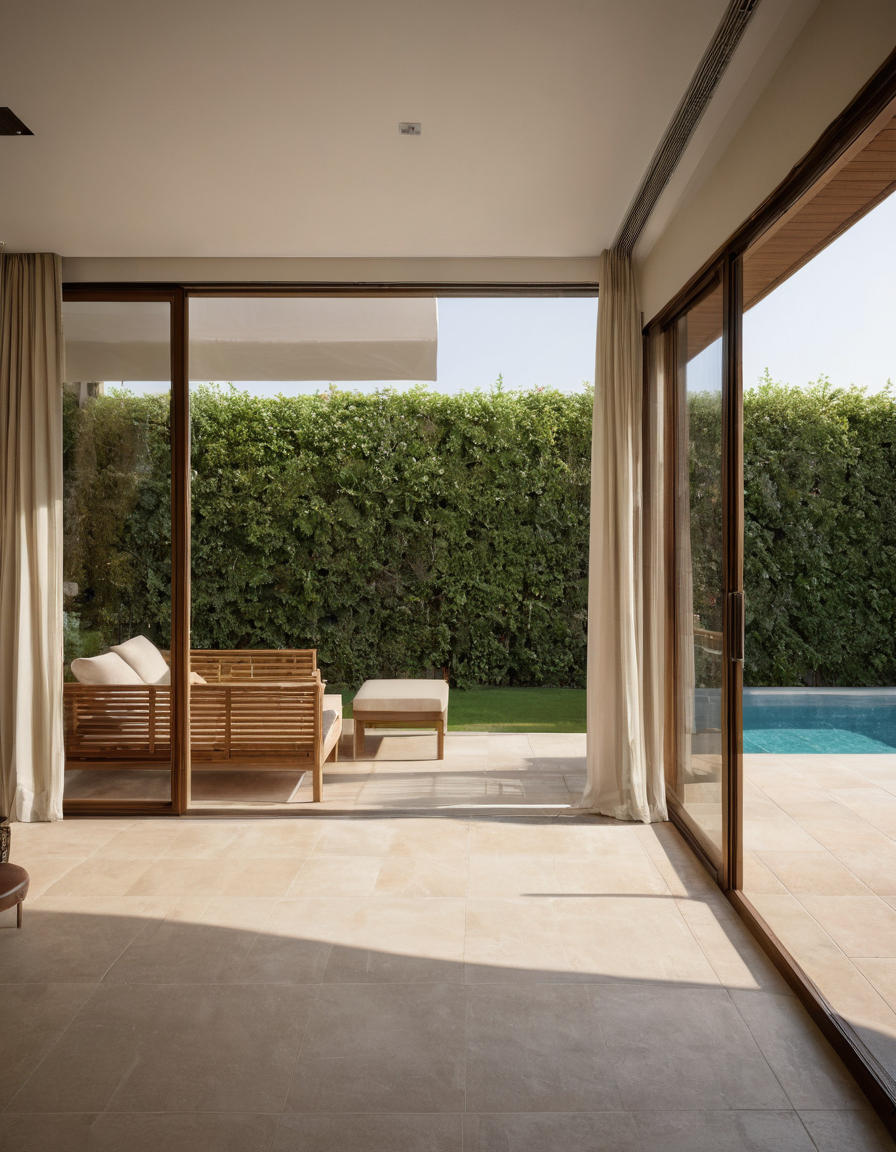 Exterior shading should intercept western sun before interior curtains manage glare and privacy shown in a luxury residential interior